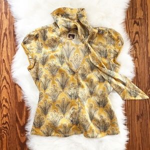 Free People Gold Peacock Feather Silk Blouse Top